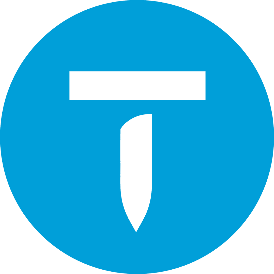 A blue circle with the letter t in it.